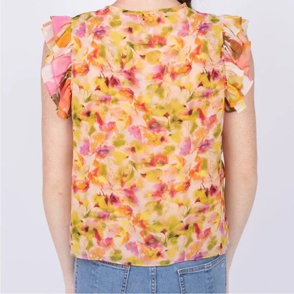 NWT Misa Los Angeles Multicolor Floral Ruffle Blouse Size XS